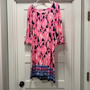 Lilly Pulitzer UPF 50+ Sophie ruffle dress in high tide via amore, NWT, XL